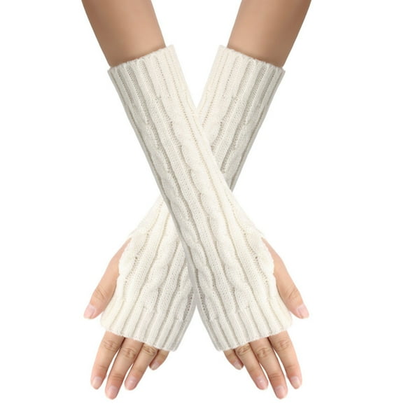 Clearance! Baberdicy Knitted Fingerless Gloves with Thumb Hole Unisex Warm Gloves White