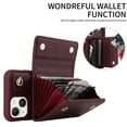 thumbnail image 3 of Crossbody Wallet Case for iPhone 14 Plus Card Slots Holder, Magnetic Snap Flip Folio Purse Case PU Leather Handbag with Detachable Shoulder Strap for iPhone 14 Plus, Winered, 3 of 9