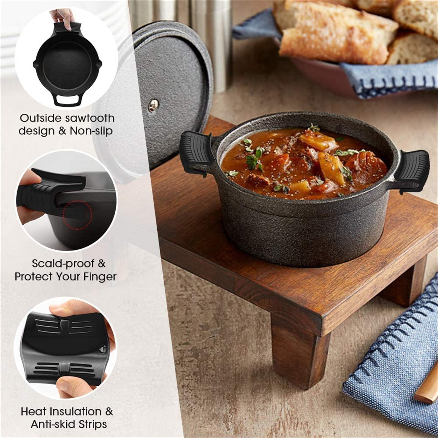 Kepooman Non-Slip Silicone Hot Handle Holder for Kitchen, Black Kepooman Non-Slip Silicone Hot Handle Holder for Kitchen, Black