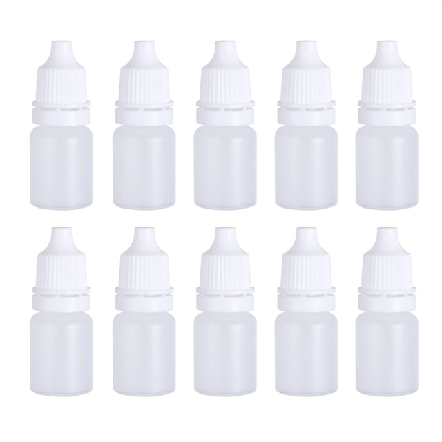 10 botellas vacías de plástico de 5 ml con gotero exprimible para líquidos oculares.