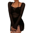 thumbnail image 5 of KelaJuan Women Bodycon Dress, See-through Long Sleeve Square Neck Slit Mini Dress Clubwear, 5 of 6