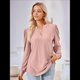 thumbnail image 5 of Blusas para Mujer, Elegantes, Informales, con Cuello en V, Larga, Blusas para Mujer con Mangas Abullonadas Rosa Grisáceo L, 5 of 10