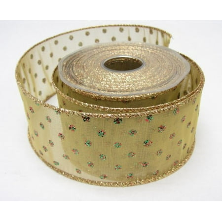 Gold Dot Wire - Ribbon Bazaar Wired Sheer Metallic Dots 2-1/2 inch Gold 10 yards Ribbon