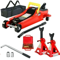 S-HOME Heavy Duty 2 Ton Floor Jack and 3 Ton Jack Stands With Quick Lift Pump, Lifting Range 3.3"-15.2,L-Wrench, For Cars And SUVs, Black And Red