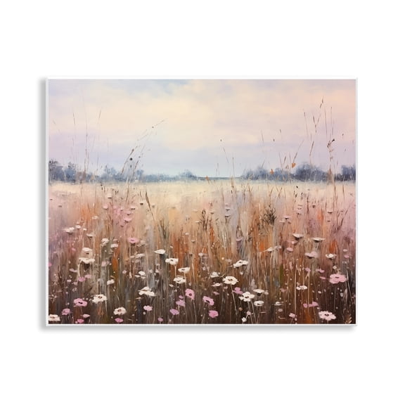 Stupell Industries Neutral Tone Wildflower Field Landscape & Nature Painting Unframed Art Print Wall Art, 14 x 11