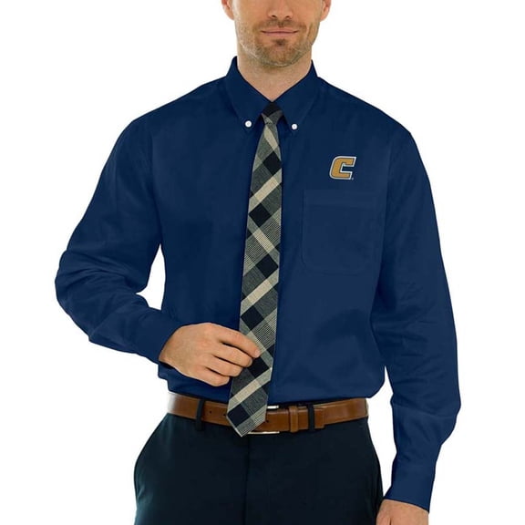 Men's Navy Tennessee Chattanooga Mocs Wicked Woven Long Sleeve Button-Down Shirt