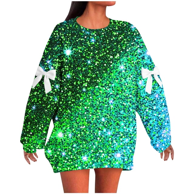 HVOBTTY Chandail-Over pour Femmes, Style Confortable de Noël, Épaule Dénudée, Vert, m