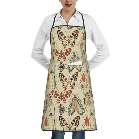 

Gaeub Watercolor Insects Kitchen Cooking Aprons Adjustable Bib Apron Waterdrop and Oil Resistant Kitchen Chef Apron for Women Men