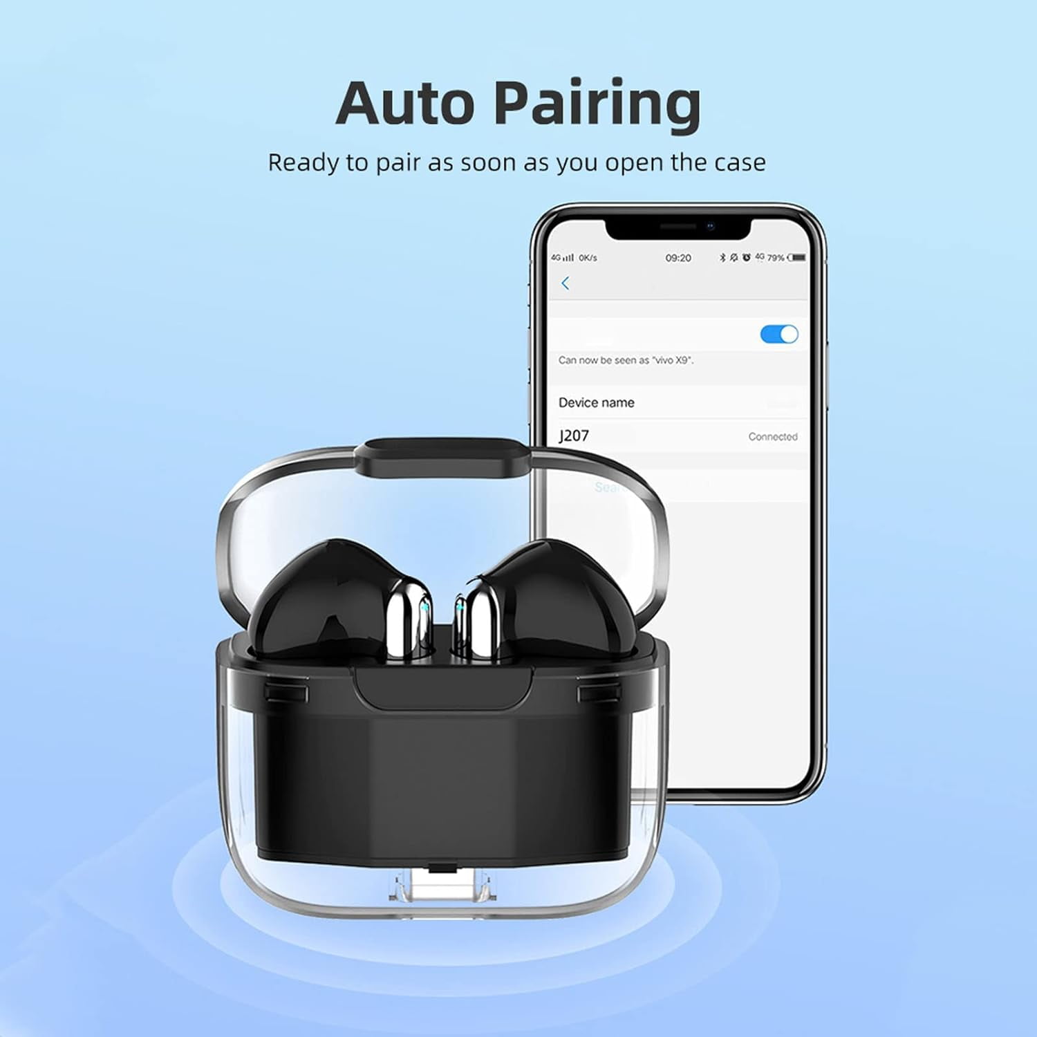 Real Time Language Translator Earbuds, Bluetooth 5.3 Denoise Translator Earphones Support 144 Languages with APP in Transparent Case for Smart Phone, Black