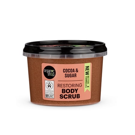 Organic Shop Cocoa & Sugar, Restoring & Exfoliating Body Scrub, 100% Vegan & Organic, Daily Exfoliant, Detox & Moisturizer, Body, Face, Hand & Foot, Intensive Care & Skin Toning. 250ml.