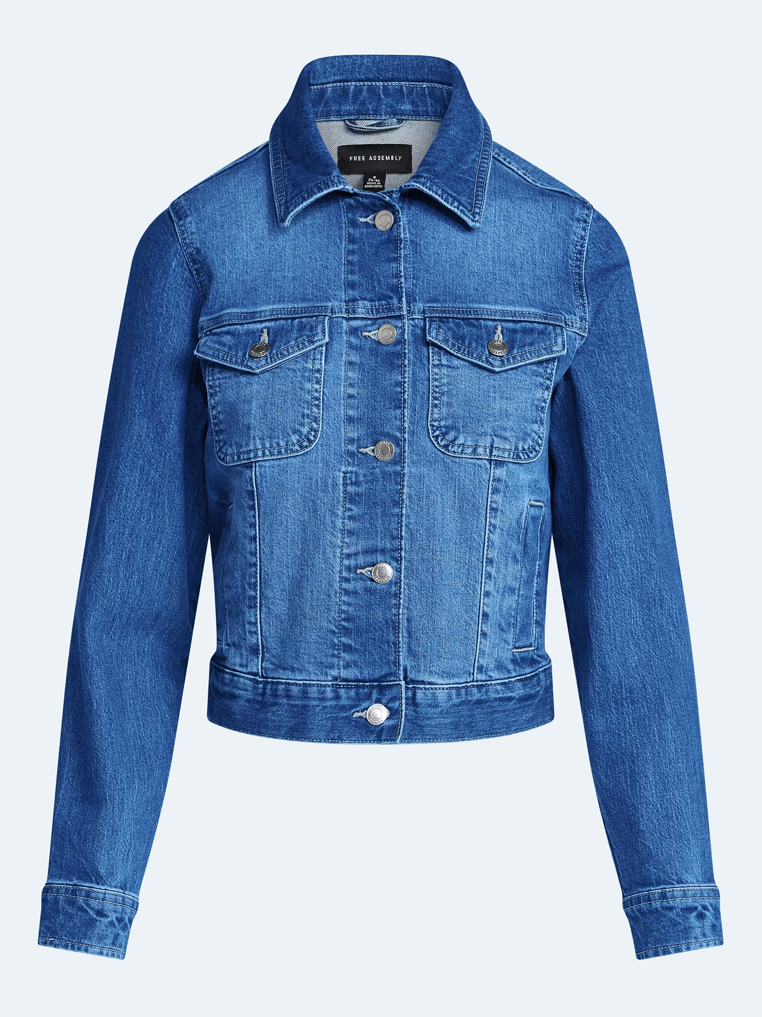 Free Assembly Women's Cropped Denim Jacket with Long Sleeves, Sizes XS-XXL