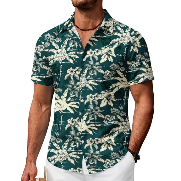 COOFANDY Green Aloha Shirt for Men Floral Button Up Shirts Summer Shirts Short Sleeve Palm Tree Shirts
