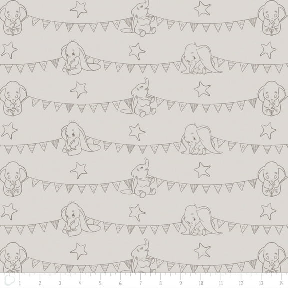 Disney Dumbo Bunting Banners Light Taupe 100% Cotton Fabric Sold by the Yard
