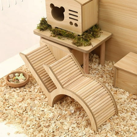 Washable Hamster Hidden Wooden Hamster House Small Pet Castle with Rock Climb Ladder Dwarf Mouse Pet,Arch Bridge Tunnel