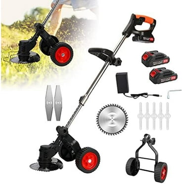 3 in  Grass Trimmer, 18000RPM Electric Weed Wacker, Cordless Weed Eater Battery Powered 2000mAh, 850W Brush Cutter Push Lawn Mower with Wheels String Trimmer Edger Lawn Tool