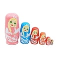 thumbnail image 2 of Juego de 6 muñecas rusas apilables de madera, pintadas a mano, para el hogar, la mesa, la oficina, niños y adultos. rosa, 2 of 9