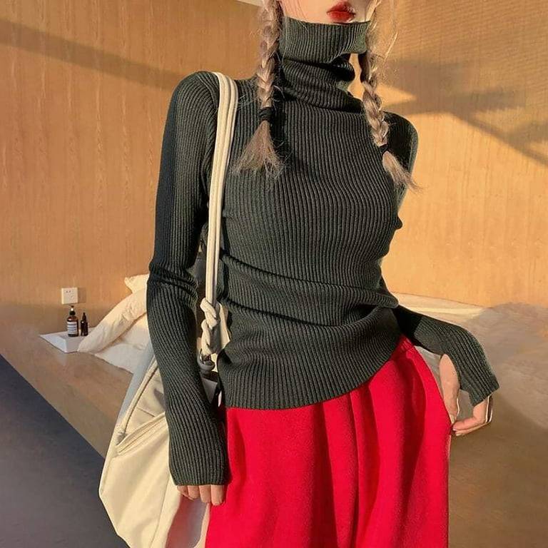 Black turtleneck with thumb holes best sale