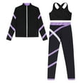 thumbnail image 3 of TiaoBug Kids Girls 3Pcs Sports Outfit Crop Top with Athletic Leggings Zipper Jacket Tracksuit Gym Set Black&Lavender 12, 3 of 5