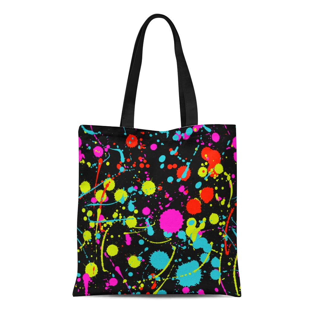 ASHLEIGH Canvas Tote Bag Yellow Paint Neon Splatter Splash Abstract