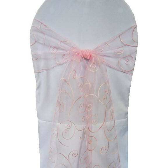 Wedding Linens Inc. (10pcs) 8'' x 108'' Embroidered Organza Sheer Chair Sashes Chair Bow Ties - Pink