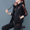 thumbnail image 3 of Women's 3 Piece Outfit Set Vest Hoodie And Long Pants With Letter Print Long Sleeve Hooded Sweatshirt Sleeveless Stand Collar Vest Elastic Waist Long Pants Autumn Winter Fleece, 3 of 5