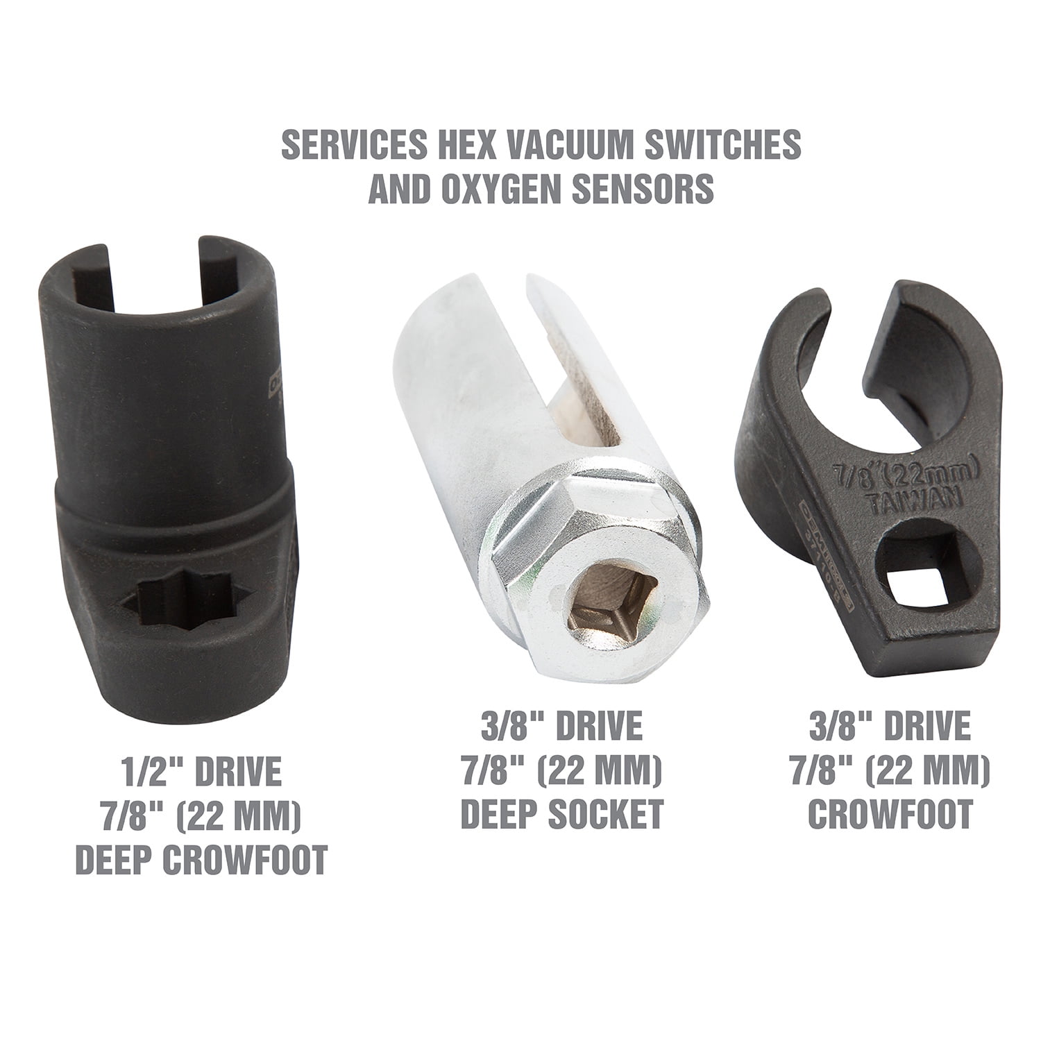 OEMTools Oxygen Sensor Socket Set, 3 Piece O2 Sensor Wrench Kit with Case