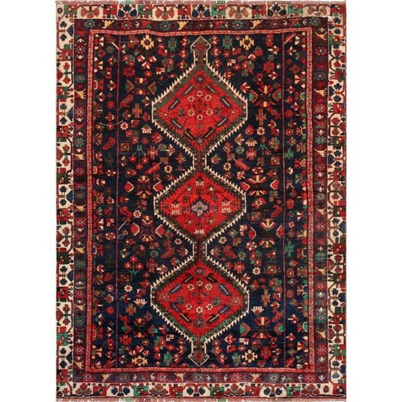 Pasargad Home Vintage Azerbaijan Multi Lamb's Wool Area Rug  5' 3" X 7' 5"