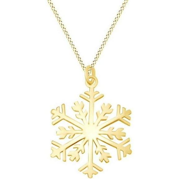 Real 925 Sterling Silver 14K Yellow Gold Plated Plain Snowflake Shape Pendant Necklace For women