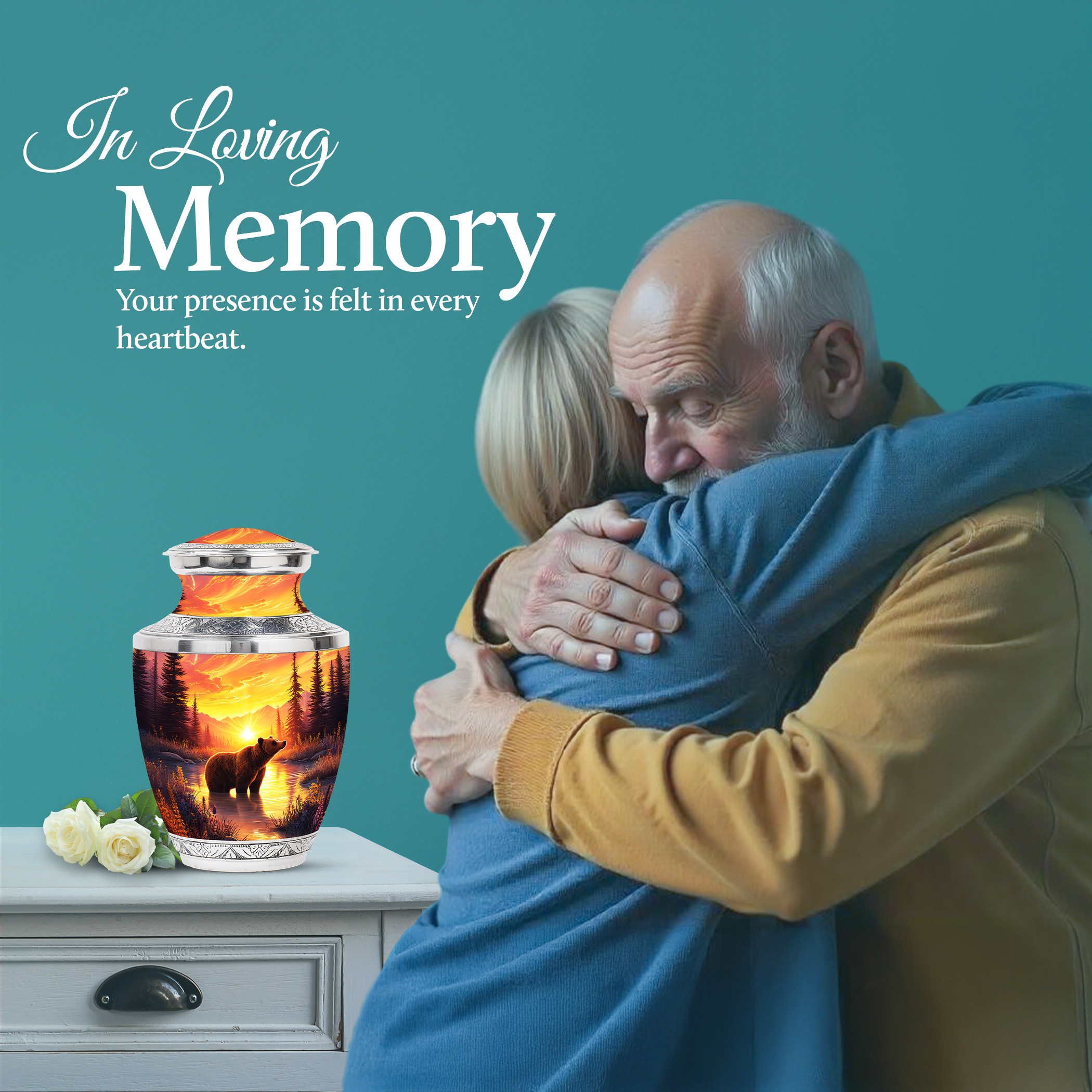 SABURIAL Bear Urn - Mountains Burial Memorial Urn For Adult Ash - Unique Funeral Urns For Mom & Dad - Combo 3 - Large 10 Inch & Small 3 Inch Pack