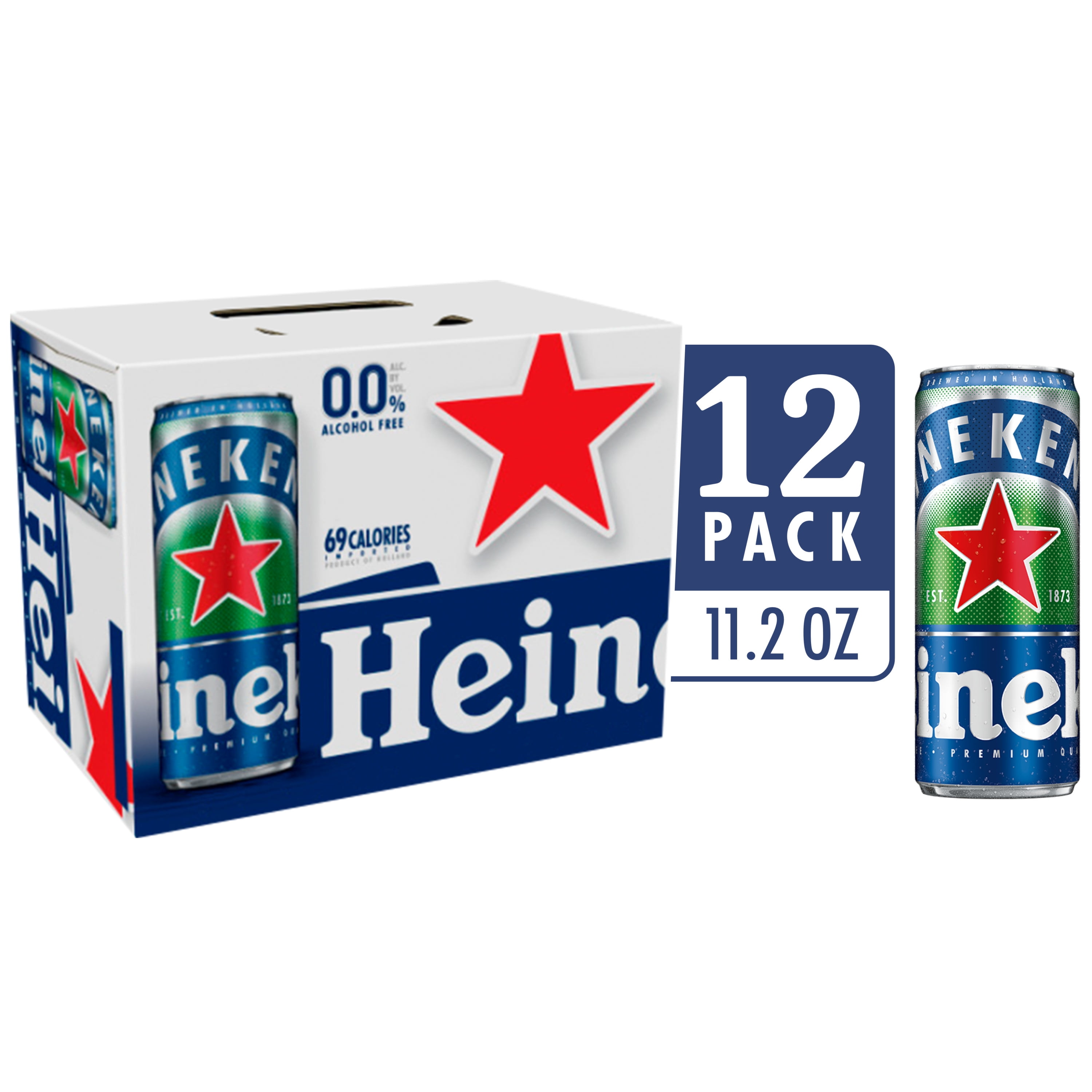 Heineken 0.0 Non-Alcoholic Netherlands Import Lager Beer, 12 pack, 11.2 fl oz Cans, 0.0% ABV