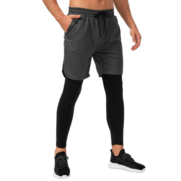 Mens Leggings with Shorts Compression Sweatpants Long Pant GYM