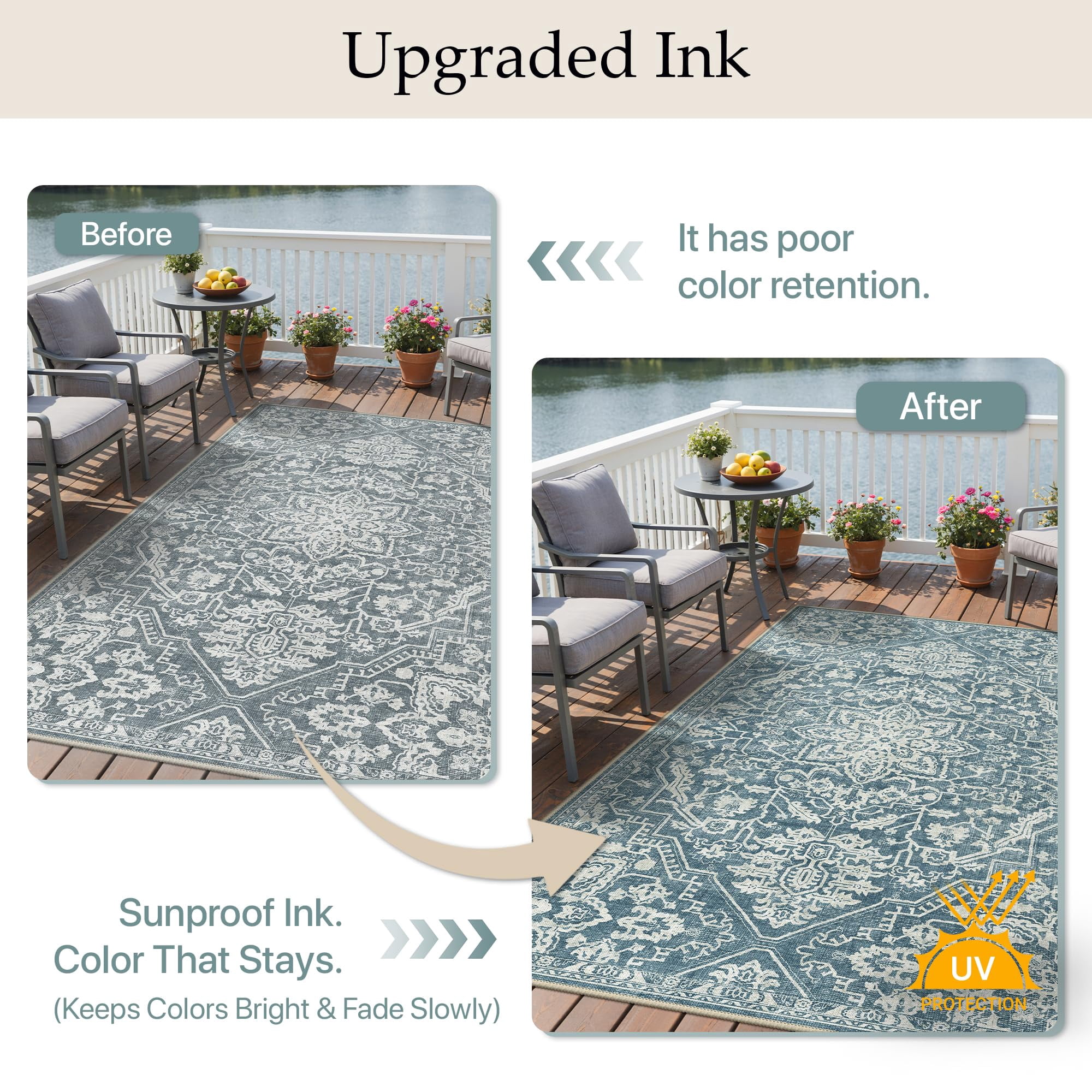 Outdoor & Indoor Area Rug 8'x10'  Waterproof Non-shedding Easy Cleaning Boho Front Door Mat For Patio Entryway Porch Living Room Bedroom Bathroom Outside Carpet Aqua Green