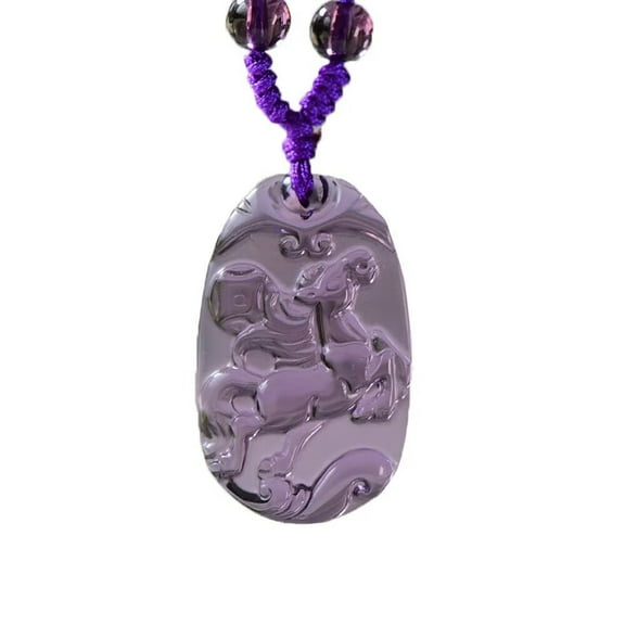 HIJONES Men Women's Chinese Zodiac Necklace 12 Animals Patron Saint Light Purple Color Pendant Charm with Chain Horse