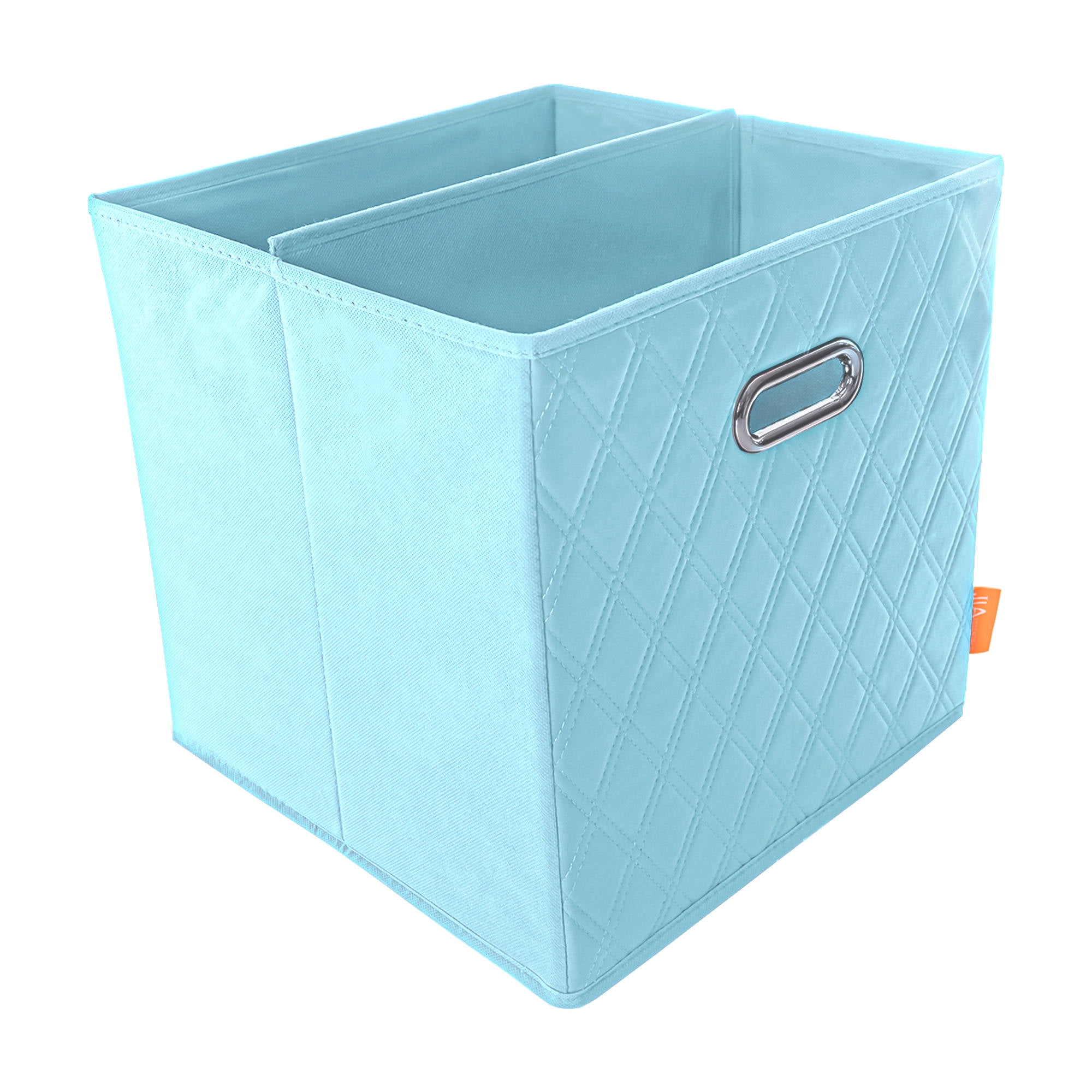 JIAessentials Set of 4 Foldable Faux Leather Cube Storage Bins Collapsible Baskets 12 inch with Dual Handles - Blue Medium