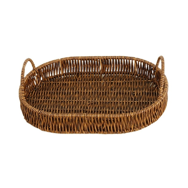 Rattan Baskets with Handle Rattan Serving Tray Wicker Oval Fruit Bowl