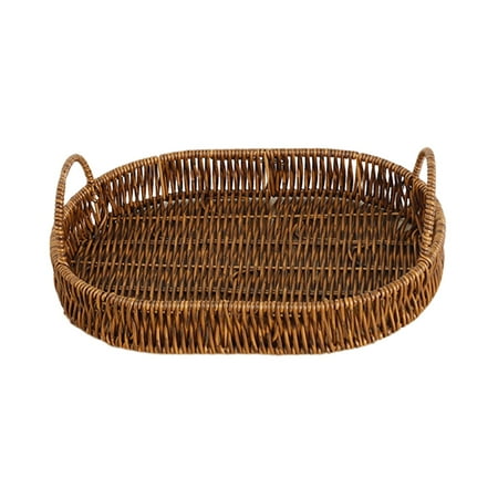 

Rattan Baskets Rattan Serving Tray Hand Woven Rattan Fruit Baskets Wicker Oval Fruit Bowl for Fruits Restaurant Kitchen Dining Coffee Table Small