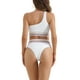 thumbnail image 3 of INSPIRE CHIC Conjuntos de bikini de una sola manga acanalados para mujeres, 2 piezas, cintura alta, trajes de baño con ribete trenzado en color, talla pequeña, blanca, 3 of 5