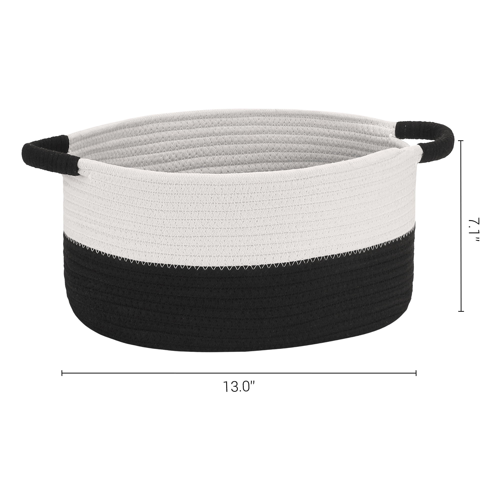 REGALWOVEN Woven Storage Basket with Handles, Shelf Closet Storage Bin White/Black 13*9.5*7in