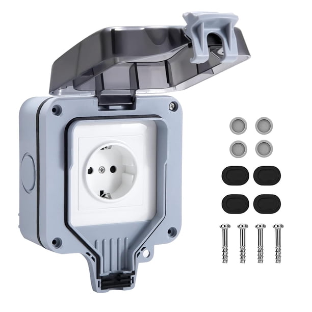 Enchufe impermeable IP66, enchufe exterior resistente a la intemperie, caja de conexiones exterior montada en la pared, protección de regleta para cocina, garaje, baño, piscina y jardín