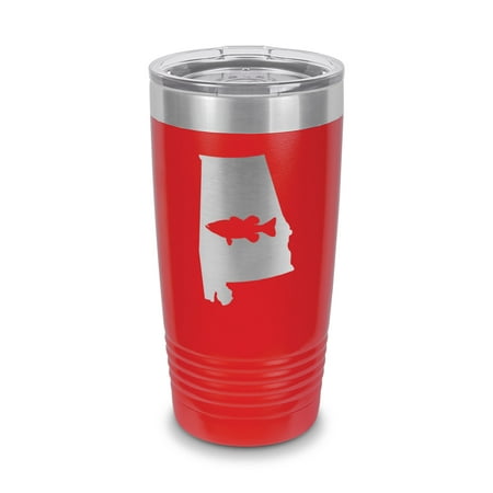 

Alabama Bass Tumbler 20 oz - Laser Engraved w/ Clear Lid - Stainless Steel - Vacuum Insulated - Double Walled - Travel Mug - state shaped largemouth sport fishing fish al angler - Red