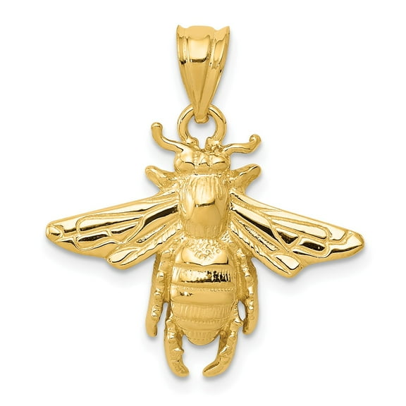 14K Yellow Gold Charm Pendant Men'S 24 mm 21 Solid Open-Backed Bee