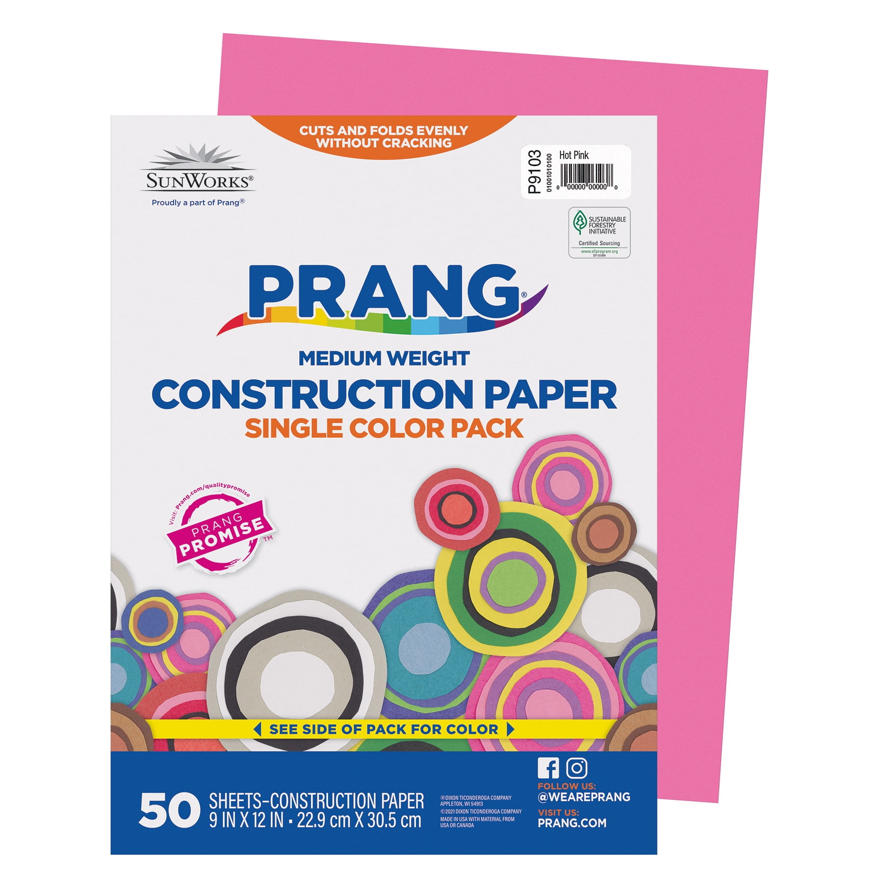 Prang Construction Paper, Medium Weight, Hot Pink, 9" x 12", 50 Sheets Per Pack, 10 Packs