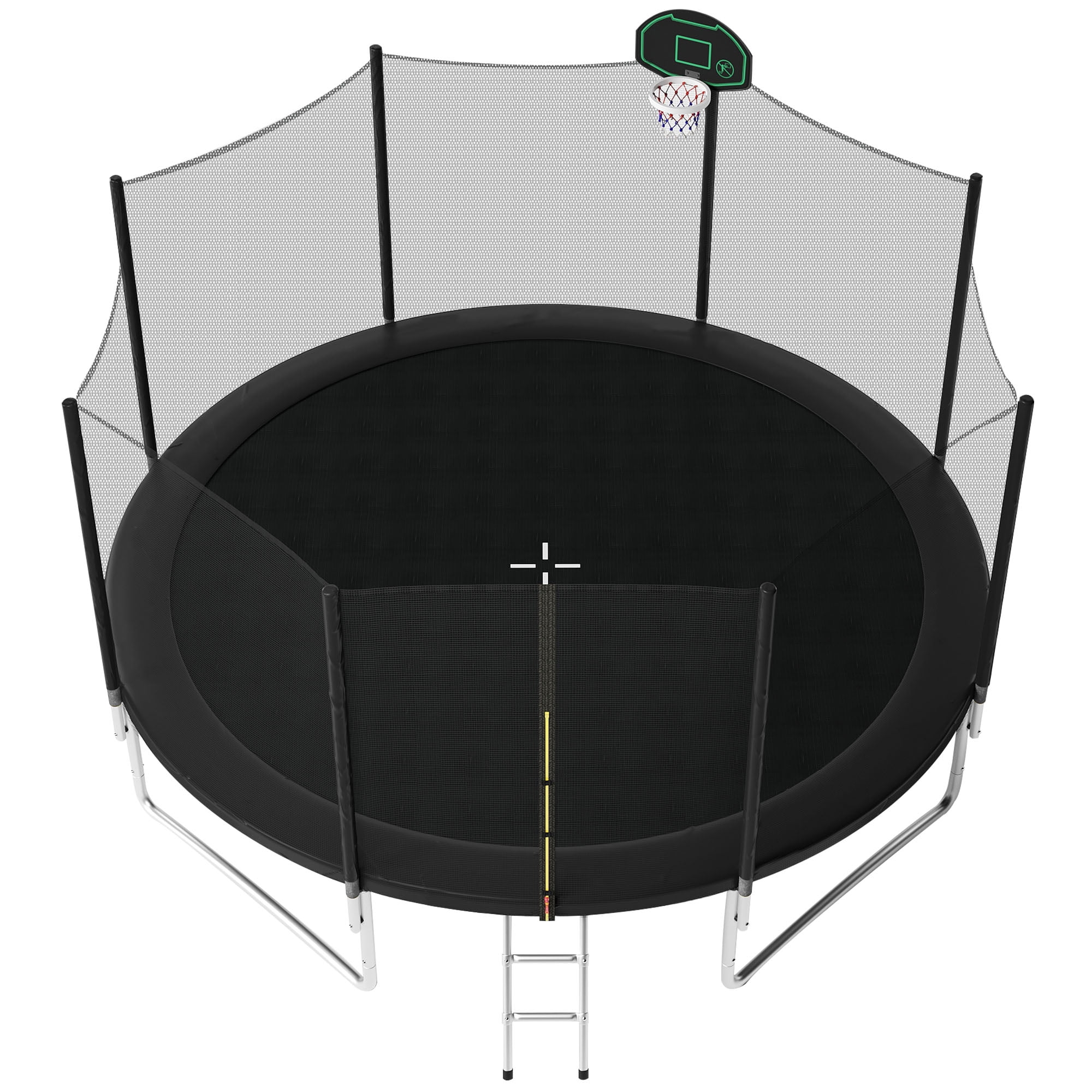 EUROCO 14FT Trampoline for Kids with Safety Enclosure Net, Basketball Hoop and Ladder, Easy Assembly Round Outdoor Recreational Trampoline