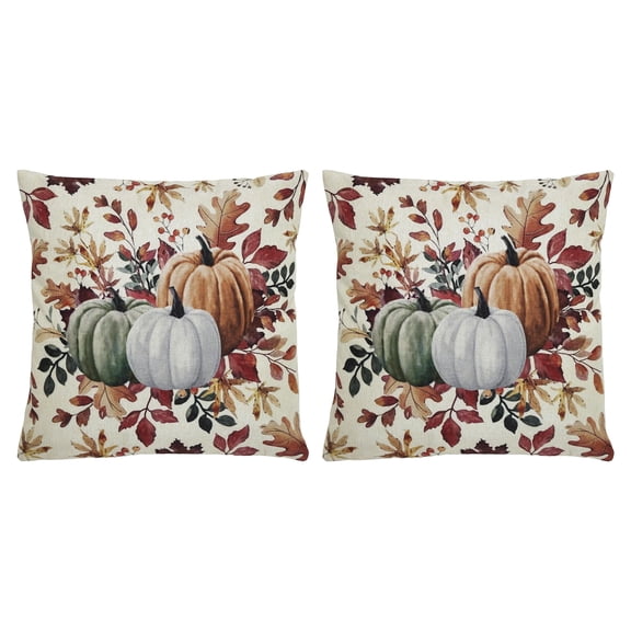 VHC Brands Pumpkin Floral Pillow Cover Set of 2 18x18, Decorative Fall Throw Pillow Covers, Primitive Decor for Fall and Thanksgiving
