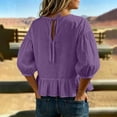thumbnail image 5 of Women's Puff Half Sleeve Peplum Tops Loose Fit Blouse Casual Work Business Summer Shirts Keyhole Back Tie Neck, 5 of 5