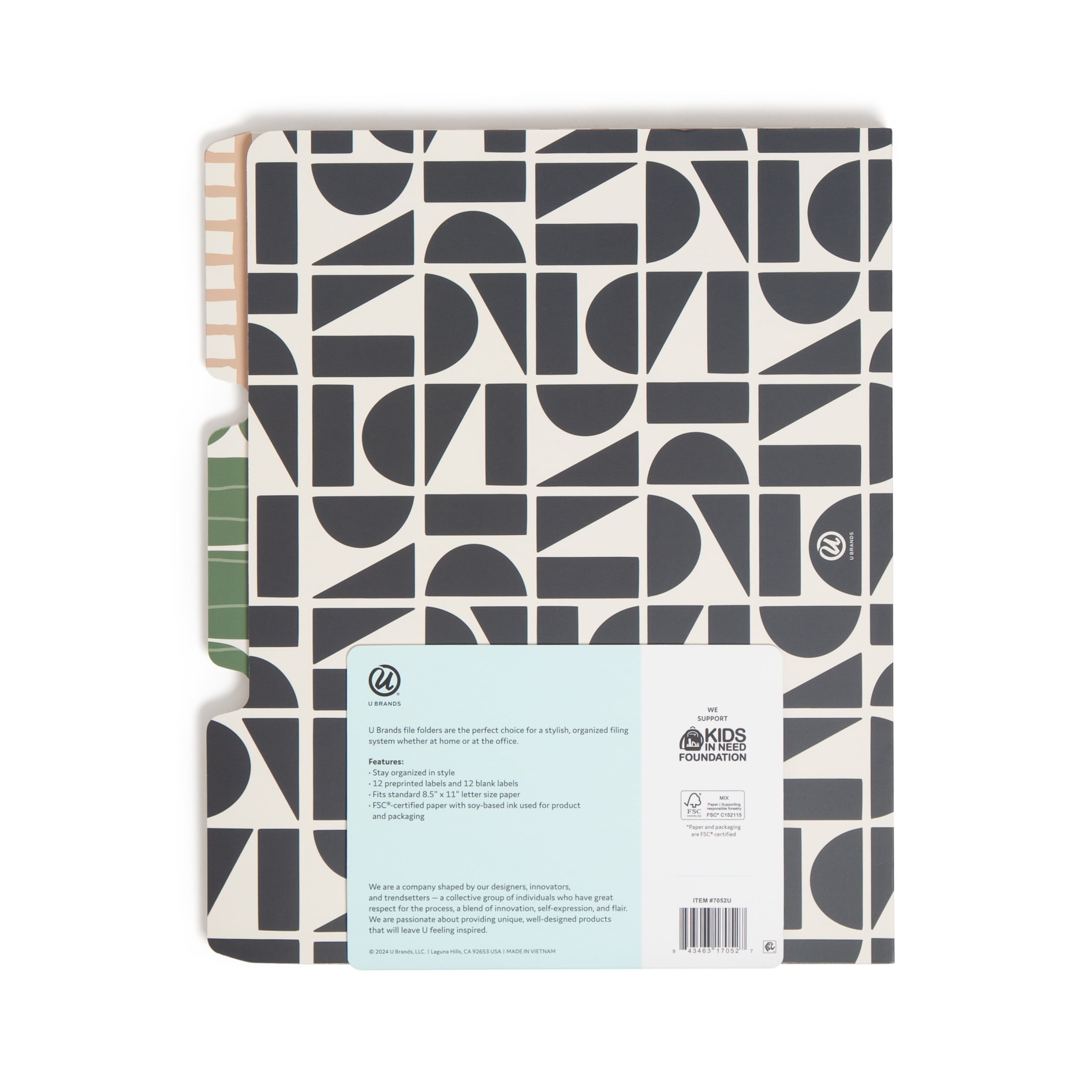 U Brands Fashion File Folders, Set of 9, Off Beat Geo, 1/3-Cut Tabs, Letter Size
