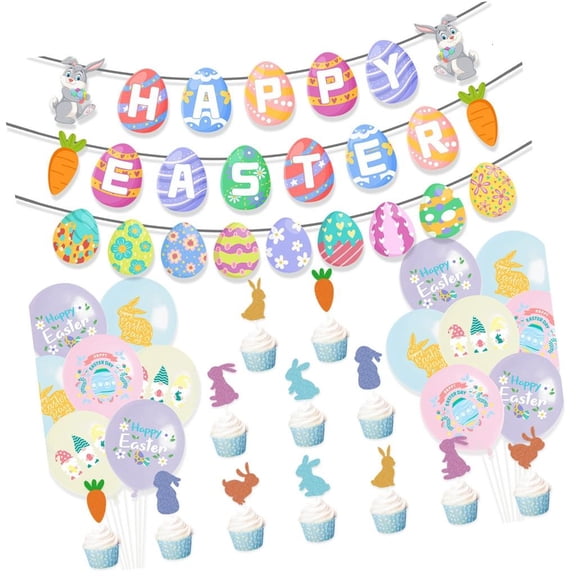 AOOOWER Easters Cake Toppers Set Easters Banners Holiday Colorful Balloons Party Supplies Easters Cake Decorations for Festival