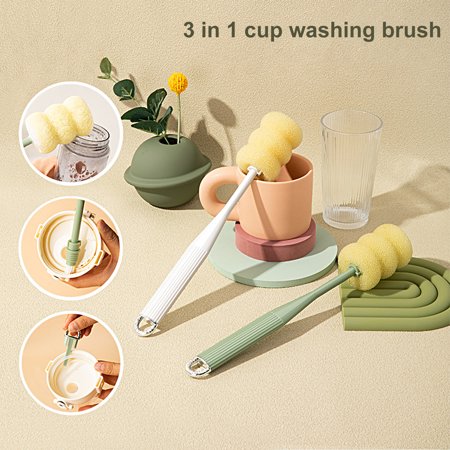 

Hesroicy Cup Brush Non Slip Long Handle Calabash Shape 3-in-1 Bottle Cleaning Brush with Hidden Slot Brush for Office