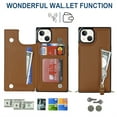 thumbnail image 6 of Dteck Case For iPhone 13,Slim Shockproof Zipper Card Slot Wallet Kickstand Shoulder Strap Full Cover Protector,Brown, 6 of 10