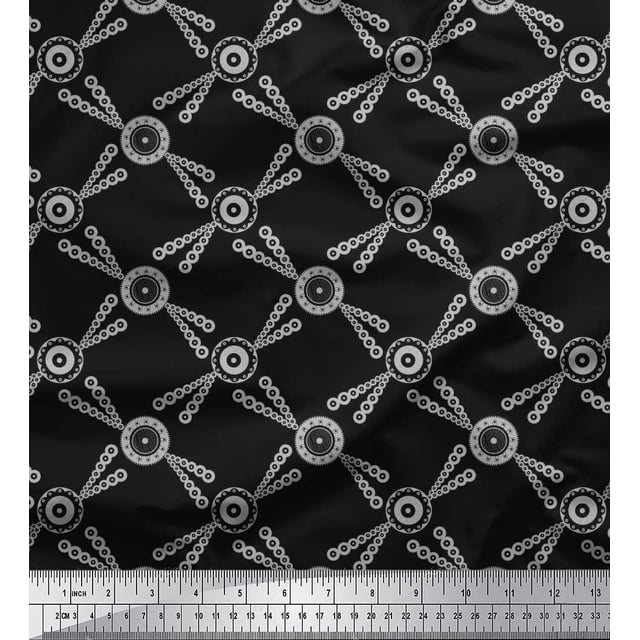 Soimoi polyester Crepe Fabric Dots & Circle Geometric Decor Fabric Printed Yard 52 Inch Wide